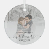 Eerste kerstmis samen aangepaste foto grijs script glas ornament (Voorkant)