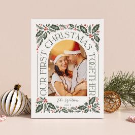 Eerste Kerstmis Samen Boog 3 Foto Collage Feestdagenkaart