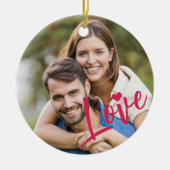 Eerste Kerstmis samen foto roze liefdesscript Keramisch Ornament (Voorkant)
