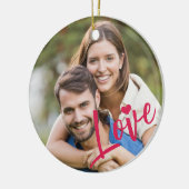 Eerste Kerstmis samen foto roze liefdesscript Keramisch Ornament (Links)