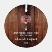 Eerste Kerstmis samen liefdeshout Glas Ornament (Achterkant)