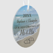 Eerste Kerstmis samen met Beach Wedding Mr Mrs. Ornament (voorkant)