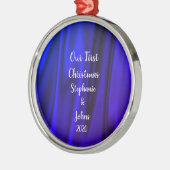Eerste Kerstmis samen met Bright Blue Satin Royal Metalen Ornament (Links)