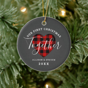 Eerste Kerstmis samen met de naam Rustic Buffalo Keramisch Ornament