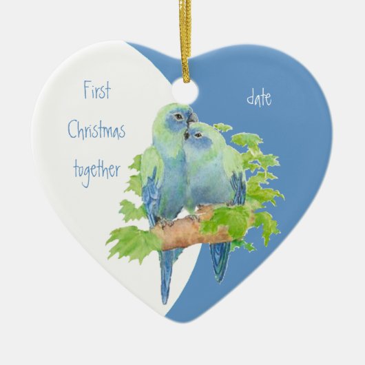 Eerste Kerstmis samen met gedekte peutervogels Keramisch Ornament (Voorkant)