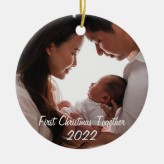 Eerste Kerstmis samen met pasgeboren baby 2022 Keramisch Ornament