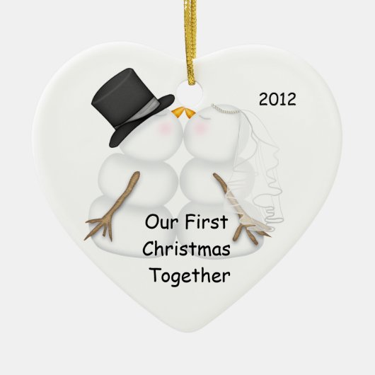 Eerste Kerstmis samen met SNOWMAN COUPLE Keramisch Ornament (Voorkant)