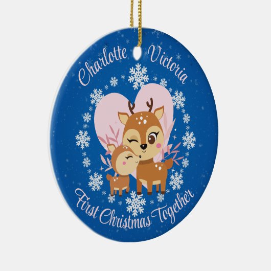 Eerste Kerstmis samen Moeder Dochter Rendieren Keramisch Ornament (Rechts)