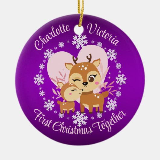 Eerste Kerstmis samen moeder en dochter rendieren Keramisch Ornament (Voorkant)