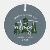 Eerste Kerstmis samen rustieke bomen koppels Glas Ornament (Achterkant)