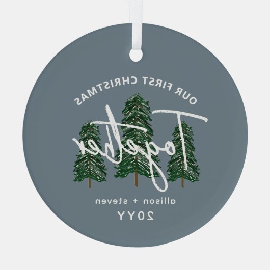 Eerste Kerstmis samen rustieke bomen koppels Glas Ornament (Achterkant)