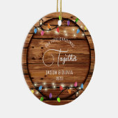 Eerste Kerstmis samen rustieke string licht foto Keramisch Ornament (Rechts)