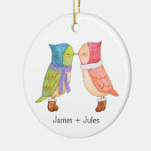 Eerste Kerstmis samen Schattigee Lovebirds Custom Keramisch Ornament (Links)