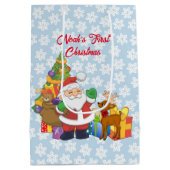 Eerste Kerstmis Santa Boy's Naam Custom Medium Cadeauzakje (Achterkant)