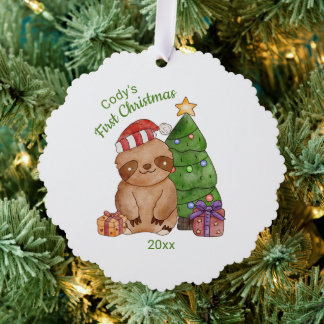 Eerste Kerstmis Schattige Luiaard Ornament Kaart