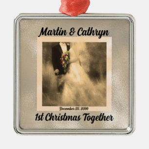 Eerste Kerstmis: Sepia Bride en Groom Metalen Ornament