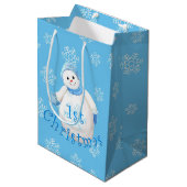 Eerste Kerstmis Snowman en Snowflakes Medium Cadeauzakje (Voorkant Gekanteld)