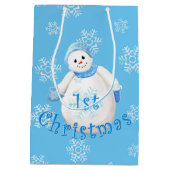 Eerste Kerstmis Snowman en Snowflakes Medium Cadeauzakje (Achterkant)
