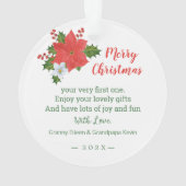 Eerste Kerstmis Snowman Poinsettia Ornament (achterkant)