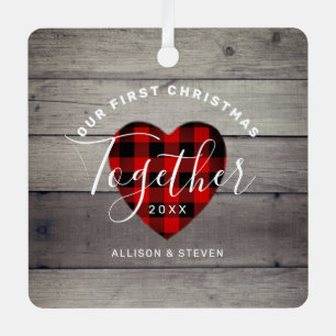 Eerste Kerstmis Together Couples Rustic Personaliz Metalen Ornament