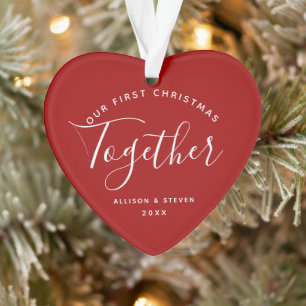Eerste Kerstmis Together Red Heart Couples Name Ornament