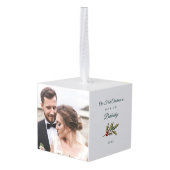 Eerste Kerstmis Trouwdag Foto's Vakantie Kubus Ornament (Achter hoekig)