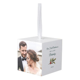 Eerste Kerstmis Trouwdag Foto's Vakantie Kubus Ornament