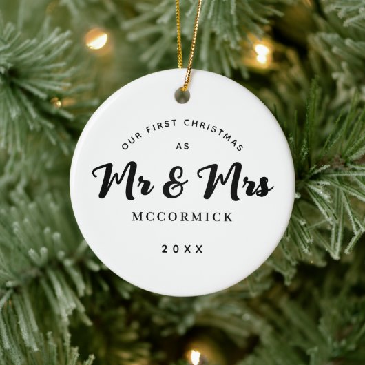 Eerste Kerstmis trouwde Mr en Mrs Script Name Keramisch Ornament (Boom)