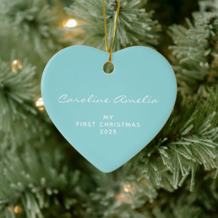 Eerste Kerstmis van baby 2022 Aangepast Aqua Blue Keramisch Ornament