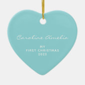 Eerste Kerstmis van baby 2022 Aangepast Aqua Blue Keramisch Ornament (Voorkant)