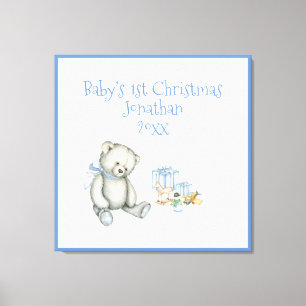 Eerste Kerstmis van baby - Aangepaste blauwe keepo Canvas Afdruk