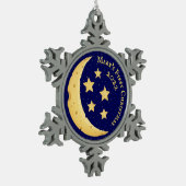 Eerste Kerstmis van baby, maan en sterren Aangepas Tin Sneeuwvlok Ornament (Links)