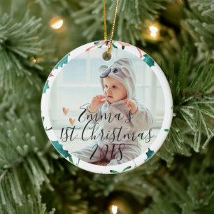 Eerste Kerstmis van de aangepaste baby   Kerstmis Keramisch Ornament