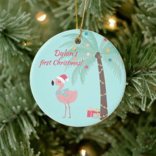 Eerste Kerstmis van de baby - de Zoete Flamingo Keramisch Ornament