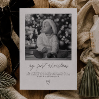 Eerste kerstmis van de baby handgeschreven foto feestdagenkaart