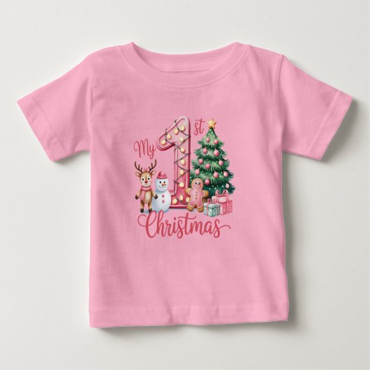 Eerste Kerstmis van de Baby Meisje Roze (Voorkant)