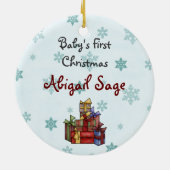 Eerste Kerstmis van de gepersonaliseerde grijze ti Keramisch Ornament (Achterkant)