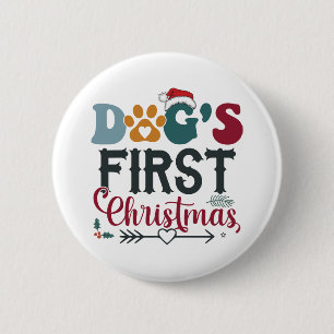 Eerste Kerstmis van de hond Ronde Button 5,7 Cm