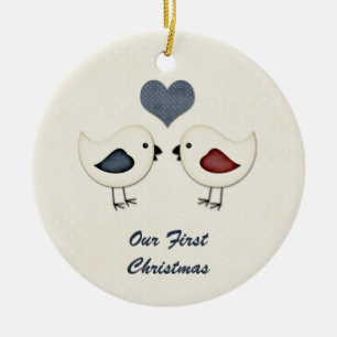 Eerste Kerstmis van de Tortelduifjes van het Keramisch Ornament