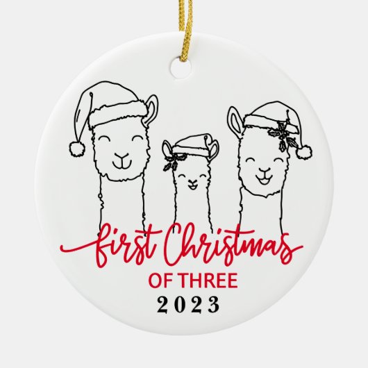 Eerste Kerstmis van Drie Llama Familie Ornament (Voorkant)
