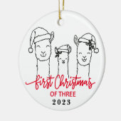 Eerste Kerstmis van Drie Llama Familie Ornament (Links)