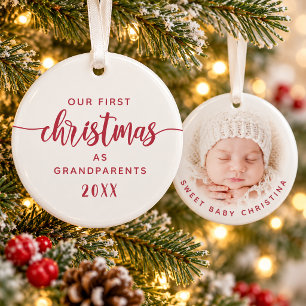 Eerste Kerstmis van Grootouders Rood Schrift Foto Ornament