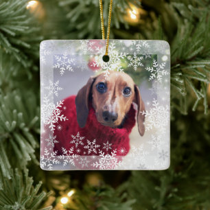 Eerste kerstmis van huisdier Glitterende sneeuwvlo Keramisch Ornament