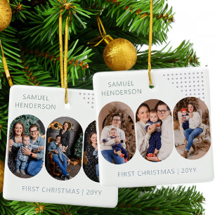 Eerste Kerstmis van nieuwe baby 6 foto's elke kleu Keramisch Ornament