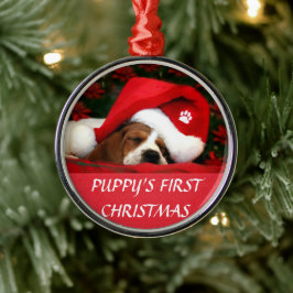 Eerste Kerstmis van Puppy (Ronde) Metalen Ornament