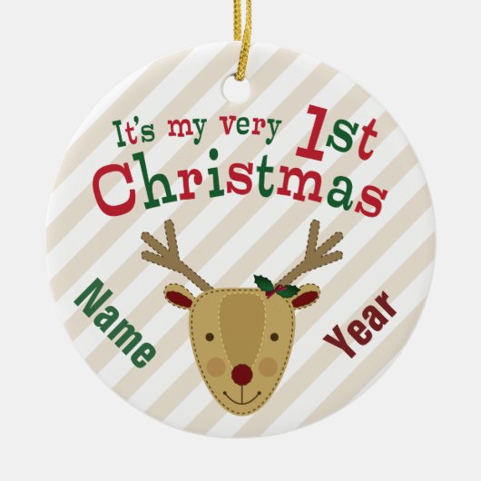 Eerste Kerstmis van Roodrendierbaby Keramisch Ornament (Voorkant)