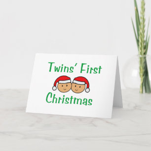 Eerste Kerstmis van tweelingen - de Petten van de Feestdagen Kaart