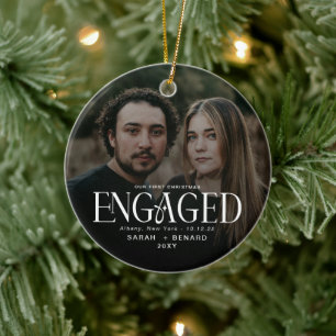 Eerste kerstmis Verliefde Chic Koppels Foto Kerami Keramisch Ornament