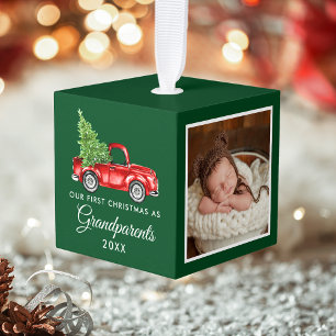 Eerste Kerstmis Vintage Truck Foto Kubus Ornament