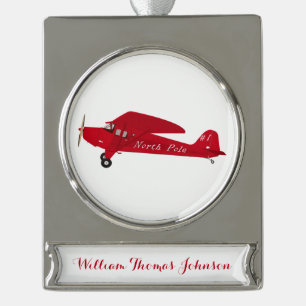 Eerste Kerstmis Vliegtuigjongen Verzilverd Banner Ornament